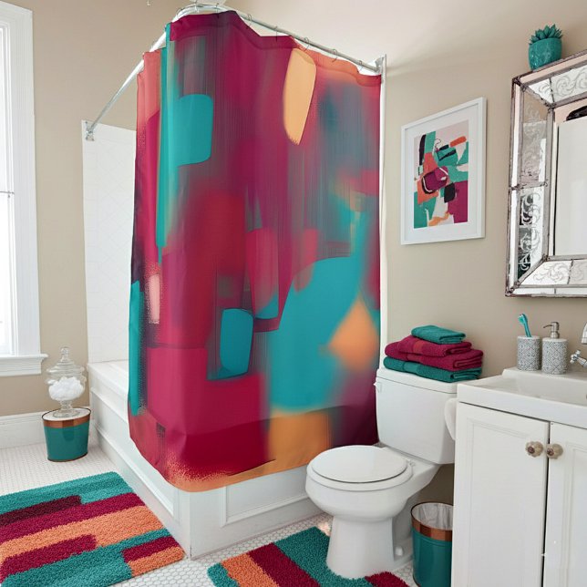Red and teal abstract blend shower curtain (Creator Uploaded)