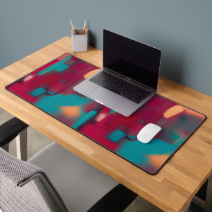 Red and teal abstract desk mat