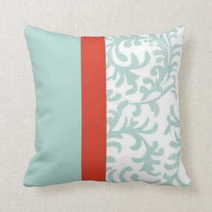 Red and Teal Blue Floral Damask Cushion