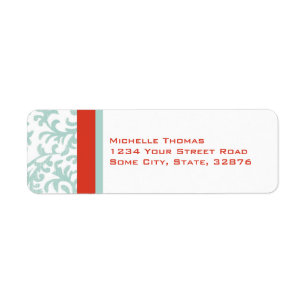 Red and Teal Blue Floral Damask Return Address Label