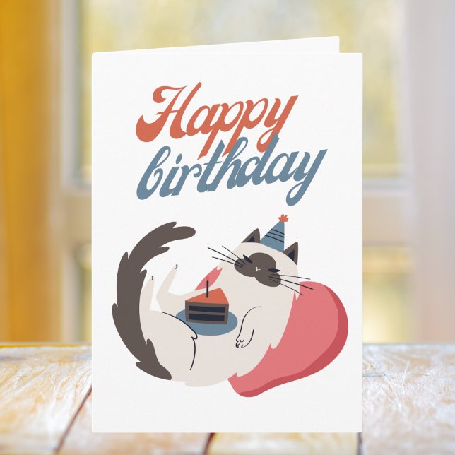 Red And Teal Cat Birthday Card (Creator Uploaded)