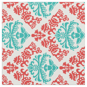 Red and Teal Damask Fabric