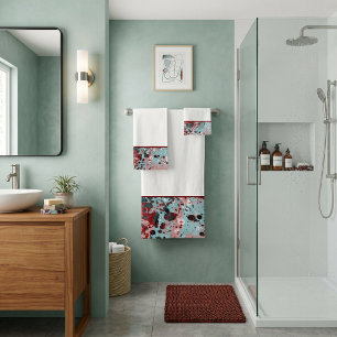 Red and teal splatters bath towel set