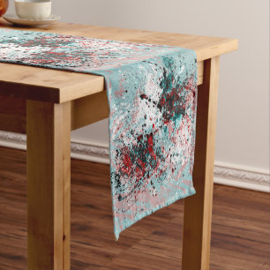 Red and teal splatters long table runner