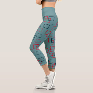 Red and Teal Squared Delight Capri Leggings