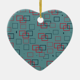 Red and Teal Squared Delight Ceramic Ornament