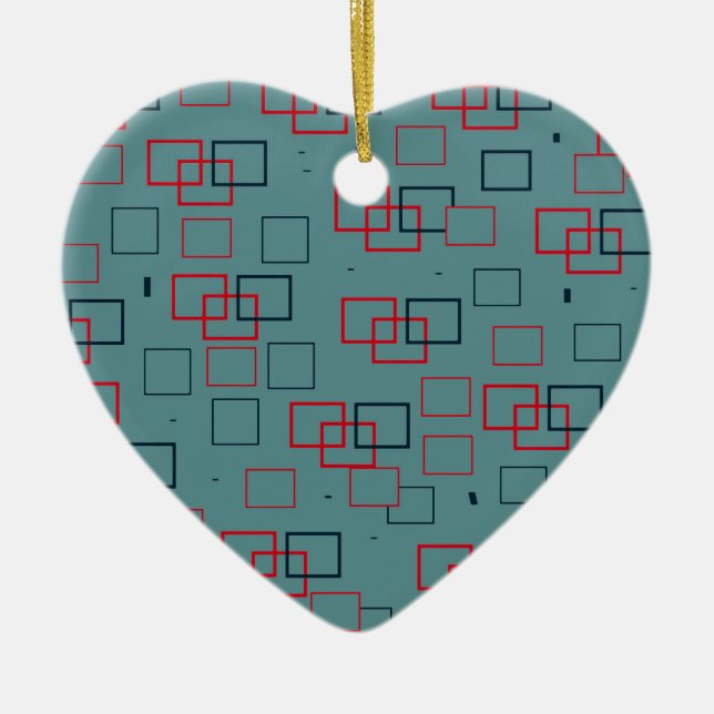 Red and Teal Squared Delight  Ceramic Ornament (Front)