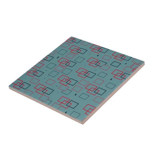 Red and Teal Squared Delight  Ceramic Tile (Side)