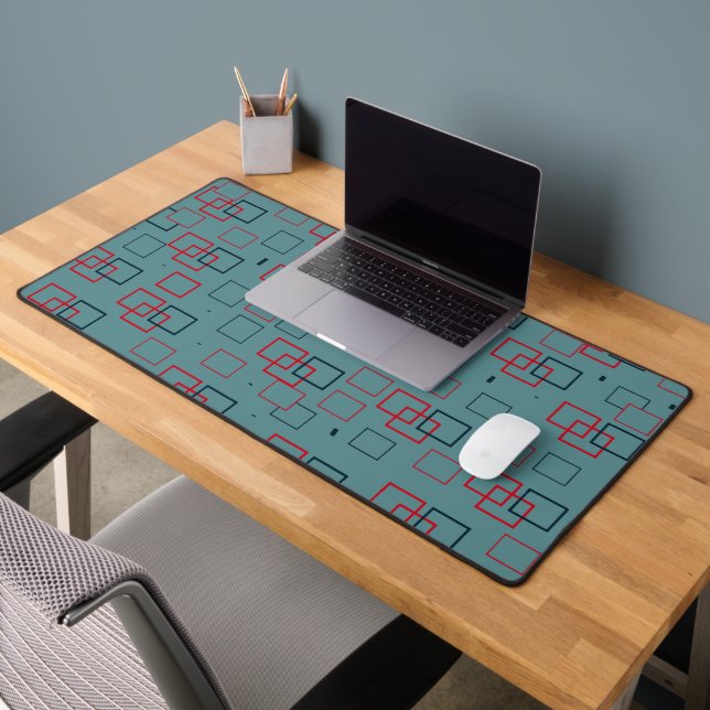 Red and Teal Squared Delight  Desk Mat (Office 2)