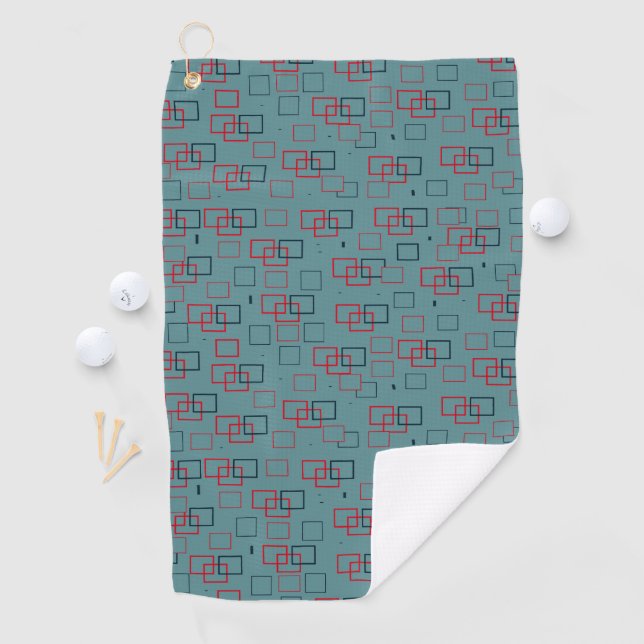 Red and Teal Squared Delight  Golf Towel (InSitu)