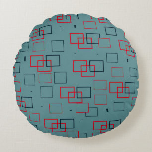 Red and Teal Squared Delight Round Cushion