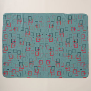 Red and Teal Squared Delight Sherpa Blanket