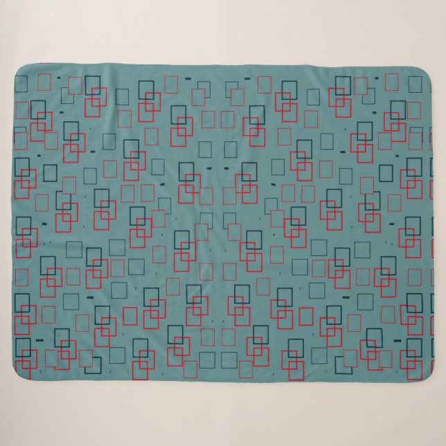 Red and Teal Squared Delight  Sherpa Blanket (Front (Horizontal))