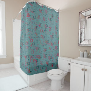Red and Teal Squared Delight Shower Curtain