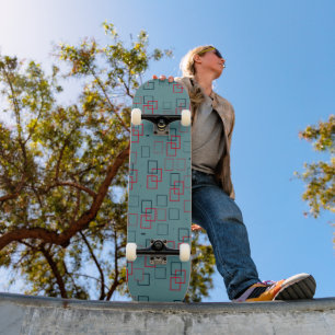 Red and Teal Squared Delight  Skateboard
