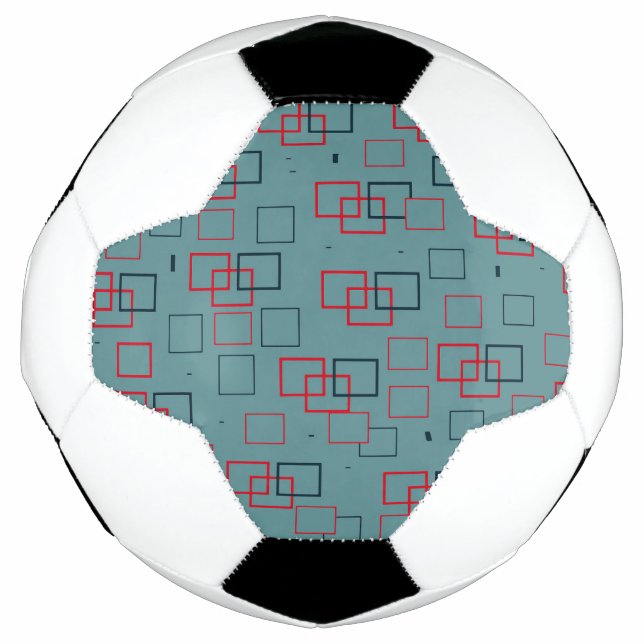 Red and Teal Squared Delight Soccer Ball (Front)