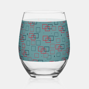 Red and Teal Squared Delight Stemless Wine Glass