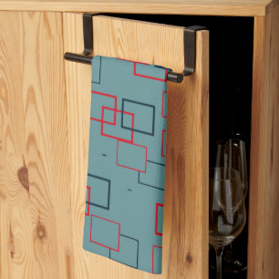 Red and Teal Squared Delight Tea Towel