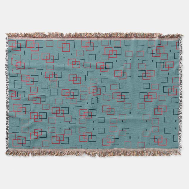Red and Teal Squared Delight  Throw Blanket (Front)