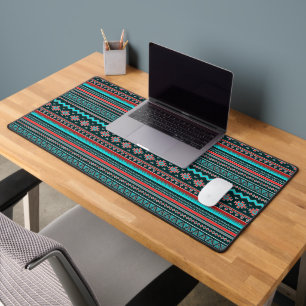 Red and teal tribal design desk mat