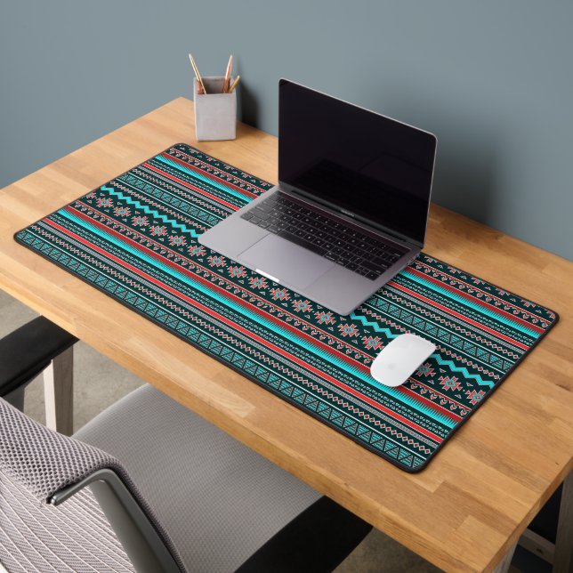 Red and teal tribal design desk mat (Office 2)