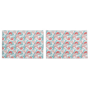 Red and Teal White Background Paisley Pattern  Pillowcase