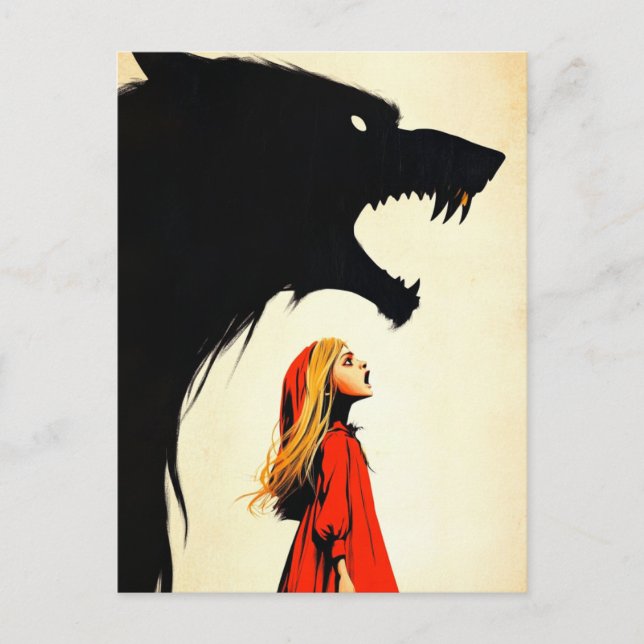 Red and the Black Wolf Howling Dark Fantasy Postcard (Front)