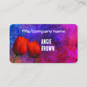 red and tulips vivid colorful paint background business card