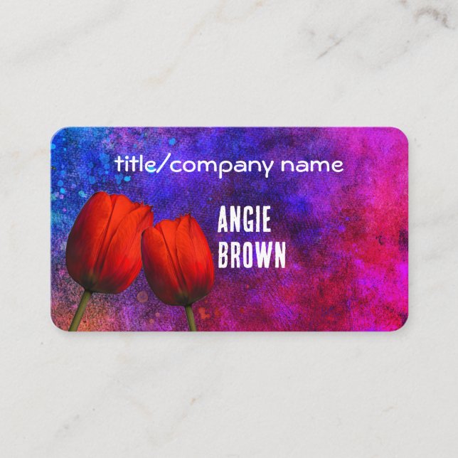  red and tulips vivid colourful paint background   business card (Front)