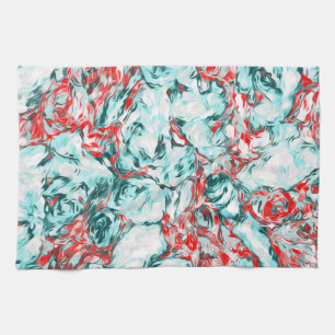Red and Turquoise Abstract    Tea Towel