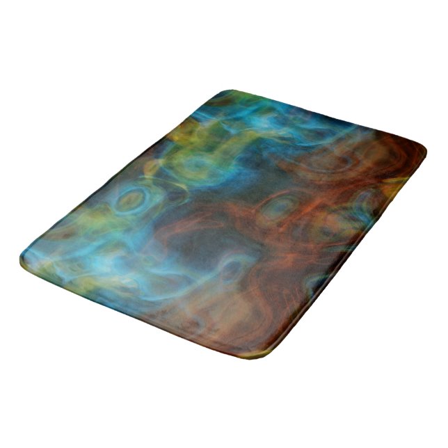 red and turquoise blue smoky Marble abstract Bath Mat (Angled)