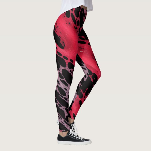 Red and Violet Paint Splatter Webbing Abstract Art Leggings (Right)