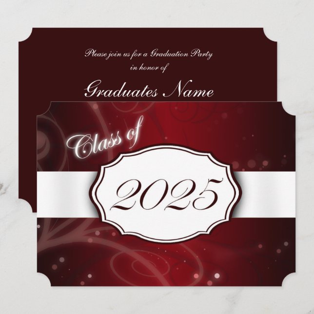 Red and White 2025 Graduation Party Invitation (Front/Back)