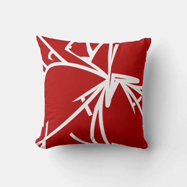 Red and White Abstract Bamboo Cushion (Front)