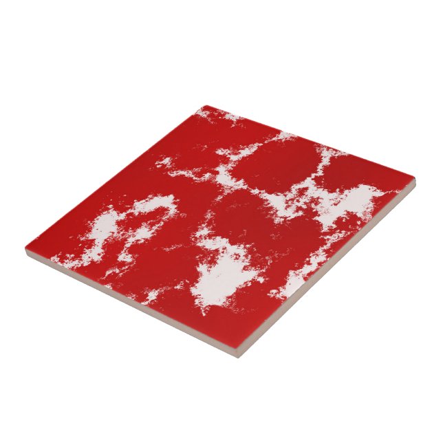 Red and White Abstract Ceramic Tile (Side)