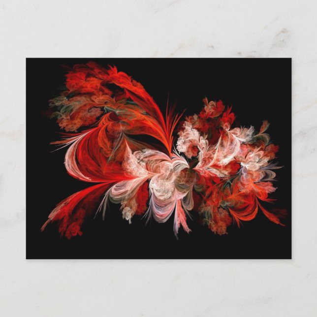 Red and White Abstract Design on Black Postcard (Front)