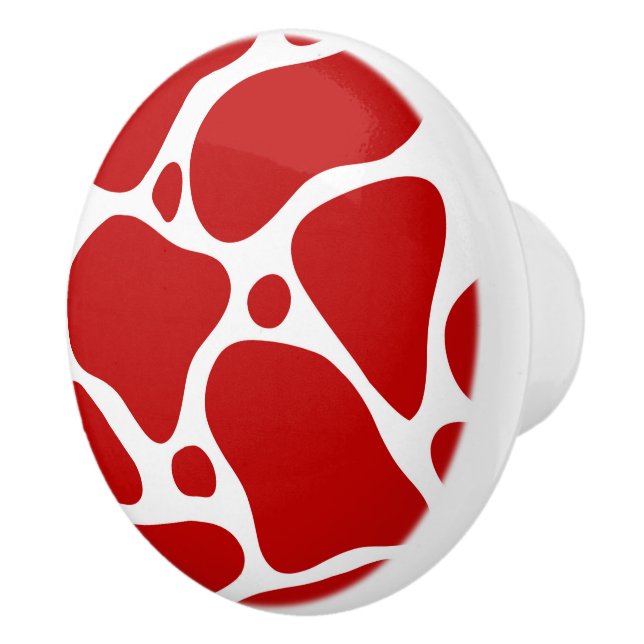 Red and white abstract giraffe pattern ceramic knob (Right)