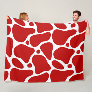 Red and white abstract giraffe pattern fleece blanket