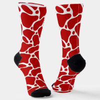 Red and white abstract giraffe pattern socks