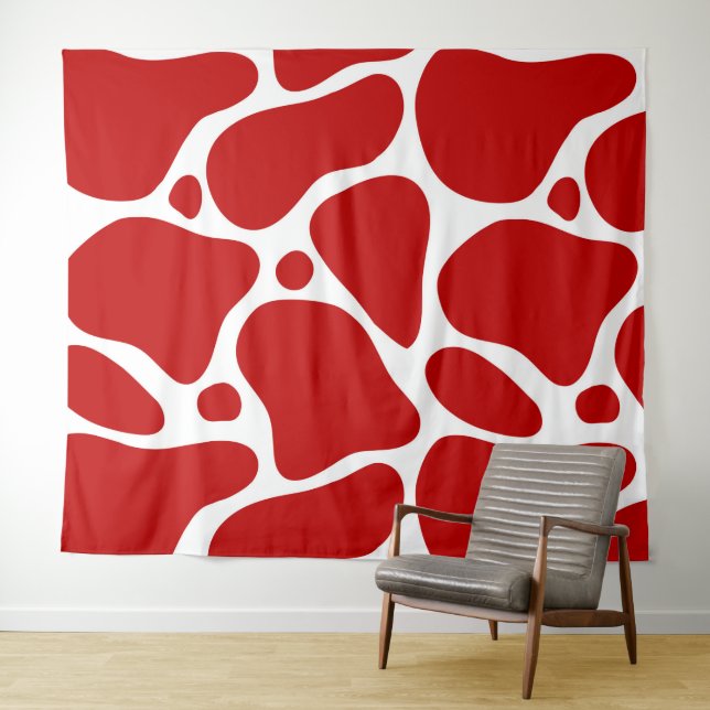 Red and white abstract giraffe pattern tapestry (In Situ (Horizontal))