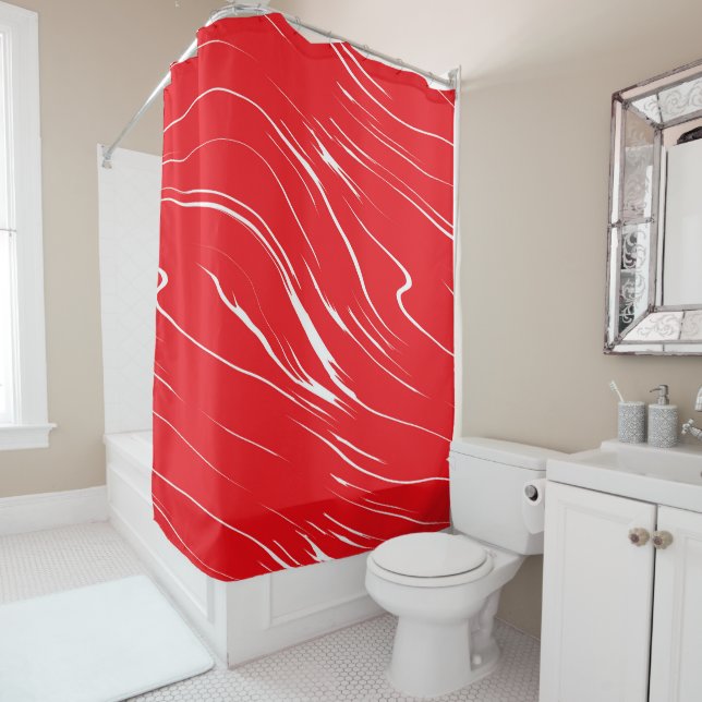 Red and White abstract Shower Curtain (In Situ)