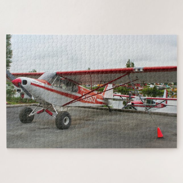 Red and white aircraft, Lake Hood, Alaska Jigsaw Puzzle (Horizontal)