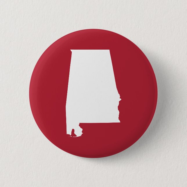 Red and White Alabama Map Shape 6 Cm Round Badge (Front)