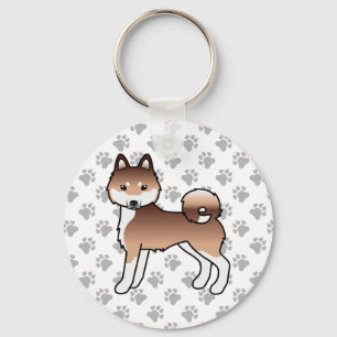 Red And White Alaskan Klee Kai Cute Dog & Paws Key Ring