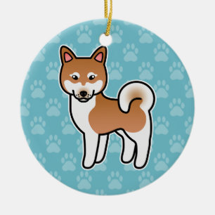 Red And White Alaskan Klee Kai Dog Illustration Ceramic Ornament