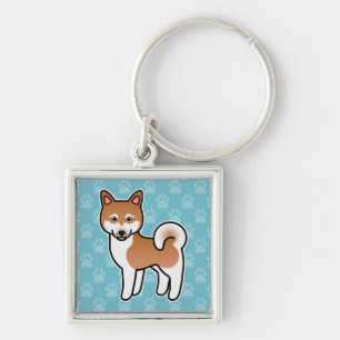 Red And White Alaskan Klee Kai Dog Illustration Key Ring