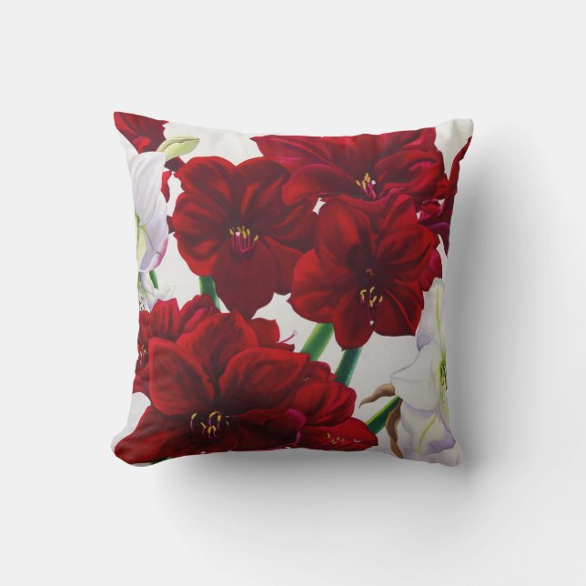 Red and White Amaryllis 2008 Cushion (Front)