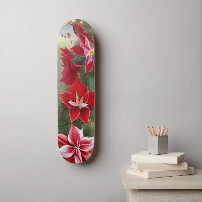 Red and White Amaryllis and Pine Skateboard (Wall Art)