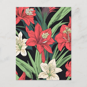 Red and White Amaryllis Floral Design Postcard