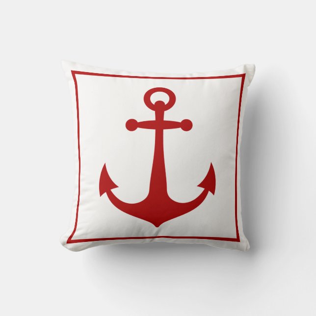 Red and White Anchor Nautical Boat Beach Cushion (Front)